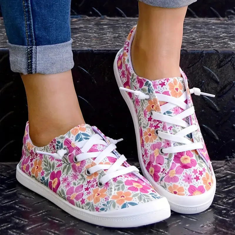 Frauen Frühling & Sommer neue bunte Blumenmode flache Wanderschuhe