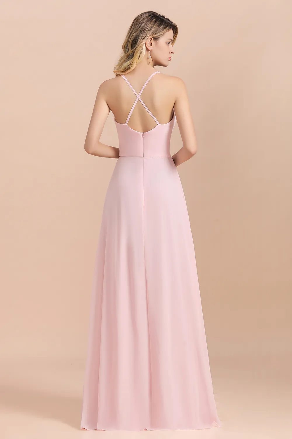 Günstige Brautjungfernkleider Lang Rosa | Schlichtes Abendkleid
