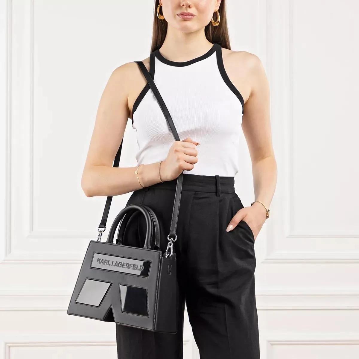   Karl Lagerfeld  Icon K Top Handle Leather  Crossbody Bag 