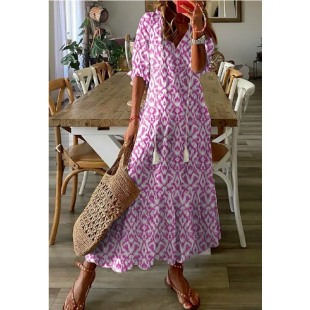 Krawatten-Ausschnitt Damen Kleid