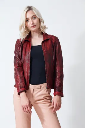 Kurze Damen Lederjacke im Washed-Look
