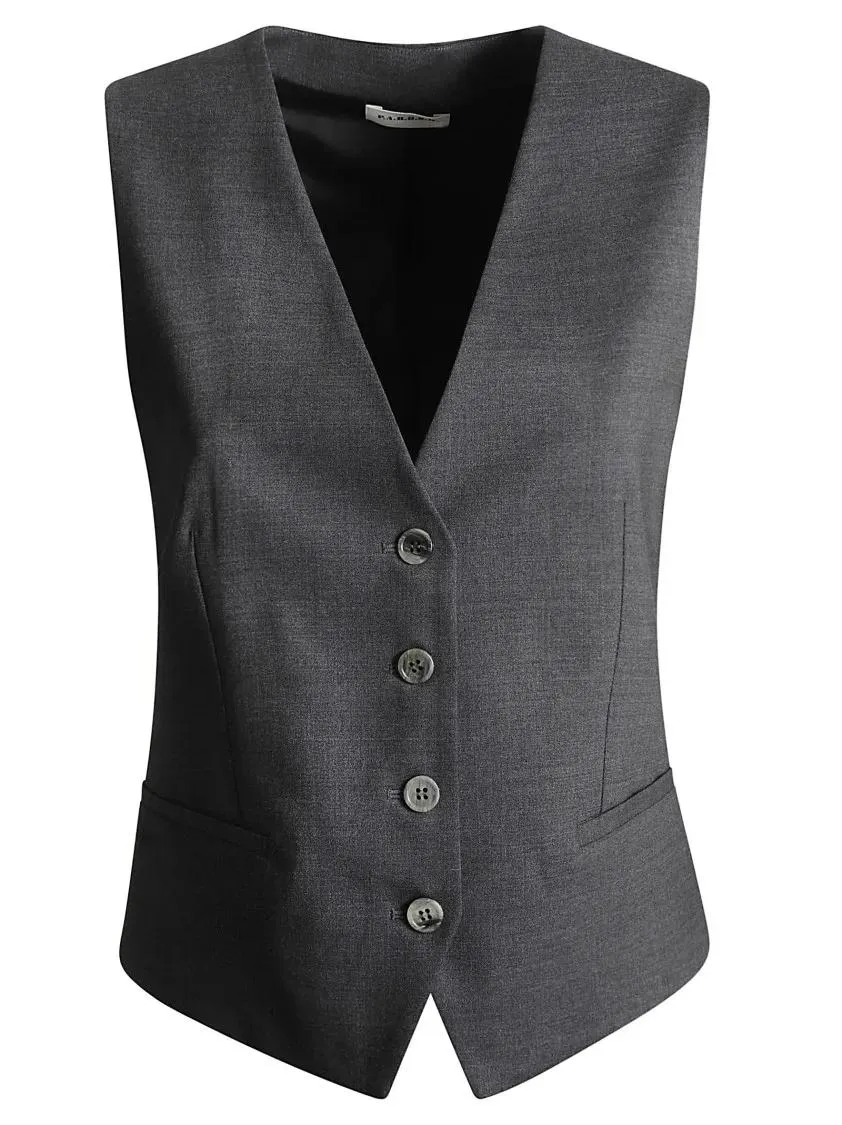   P.A.R.O.S.H.  Charcoal Grey Virgin Wool Blend Sleeveless Top Wit Black  Blazer 