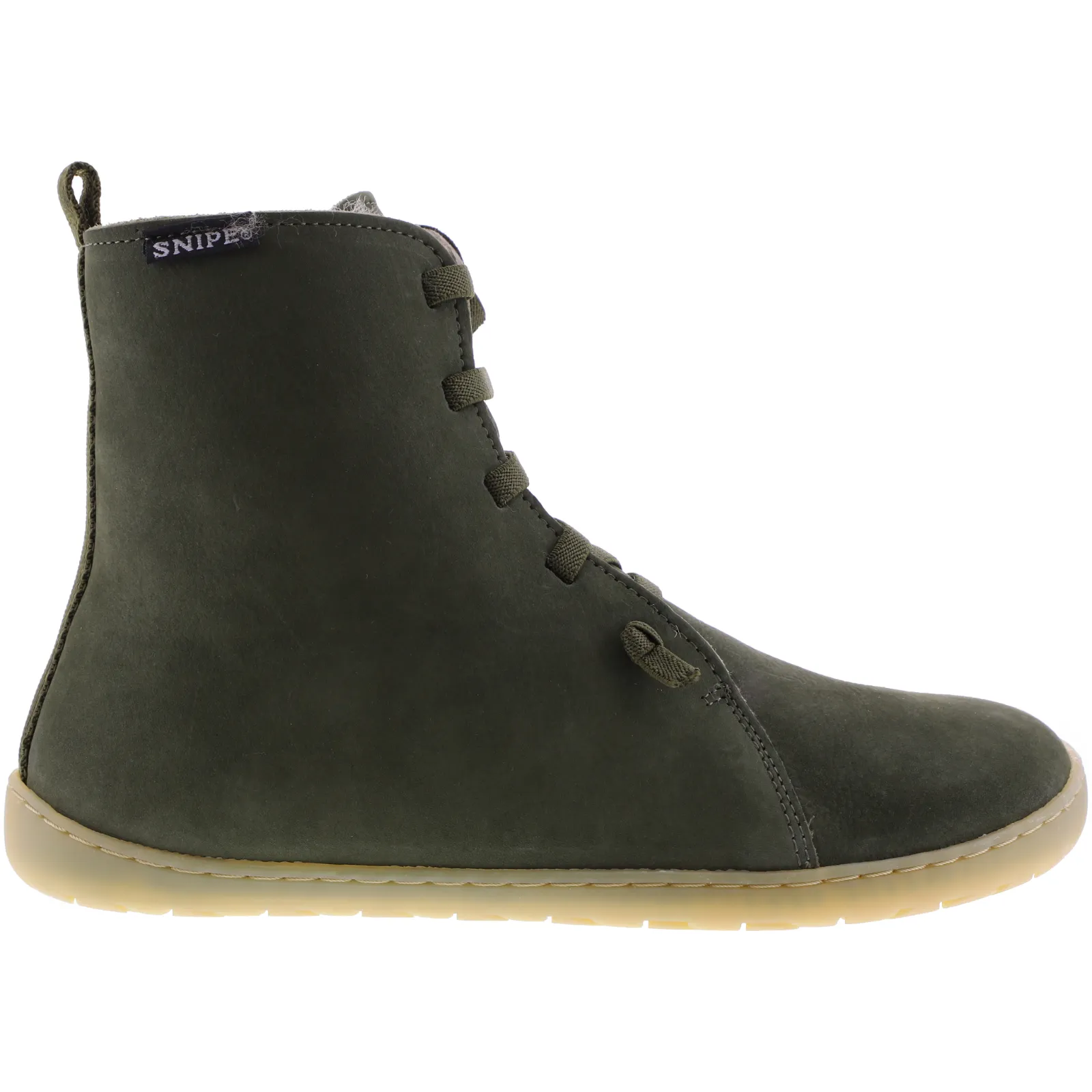 Snipe / Modell: Barefoot / Kaki Nubukleder / Lammfellfutter / 05286-005 / Damen Barfuß-Stiefelette