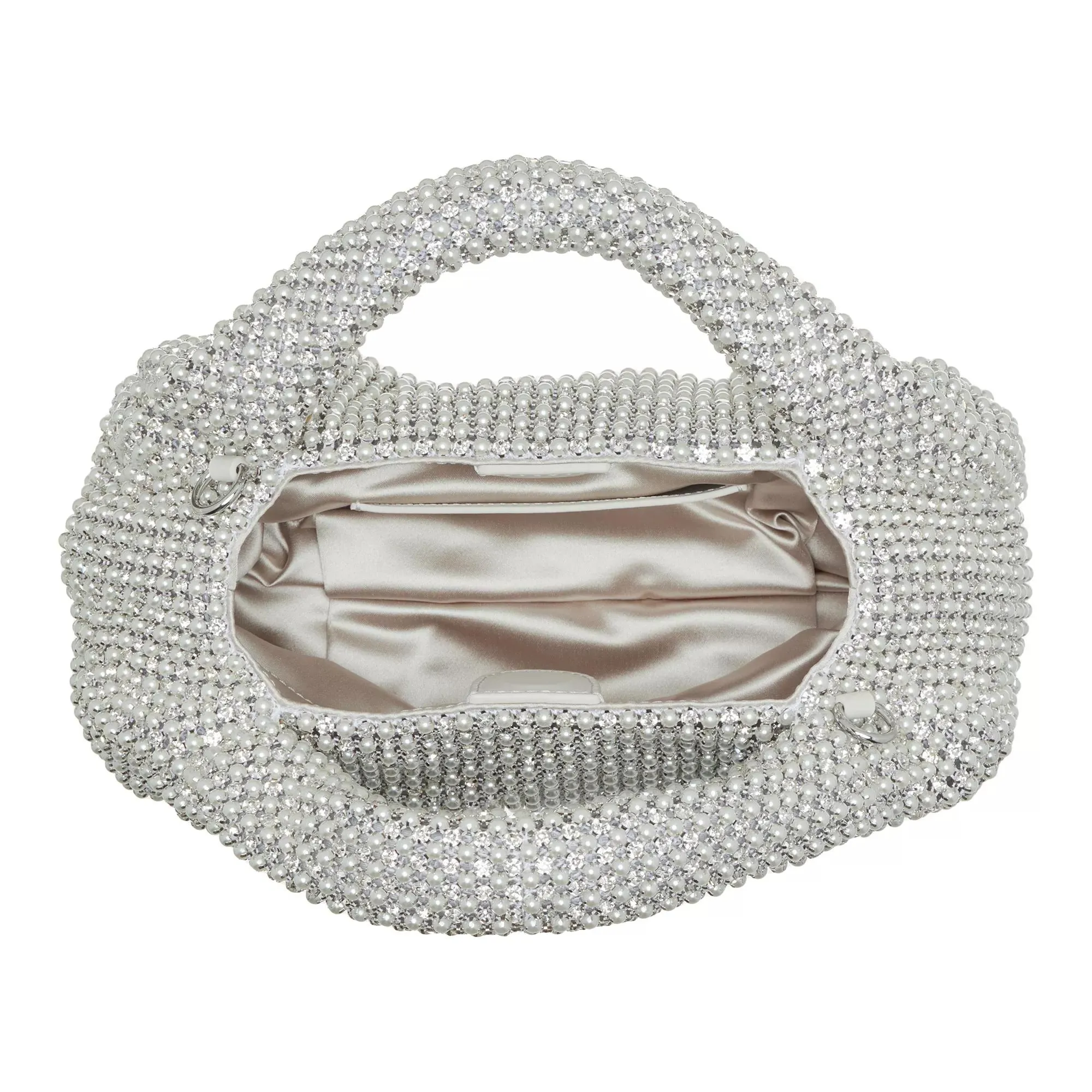   Stuart Weitzman  The Moda Crystal Pearl Mini Tote Silk/Natural  Crossbody Bag 