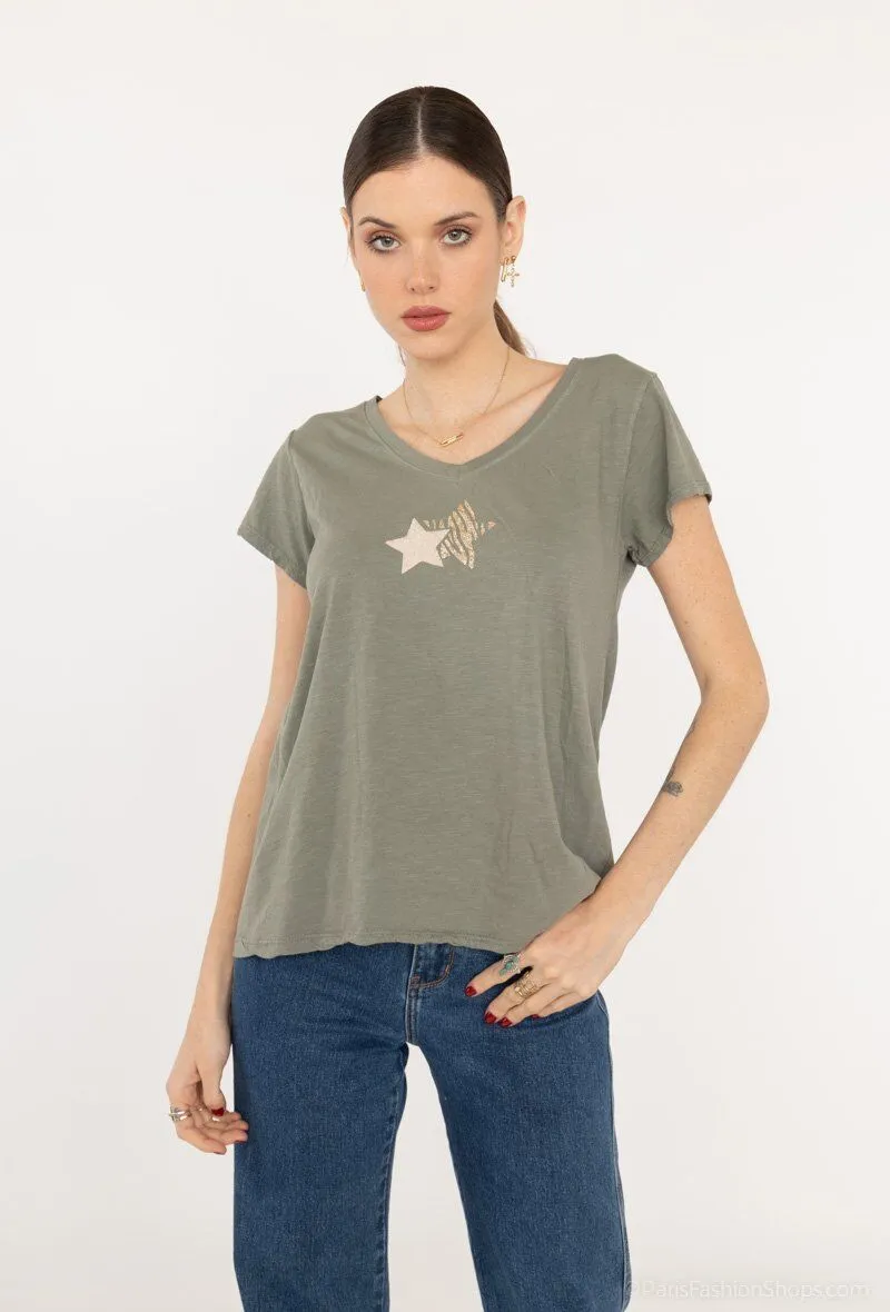 T-Shirt mit doppeltem Sternkragen